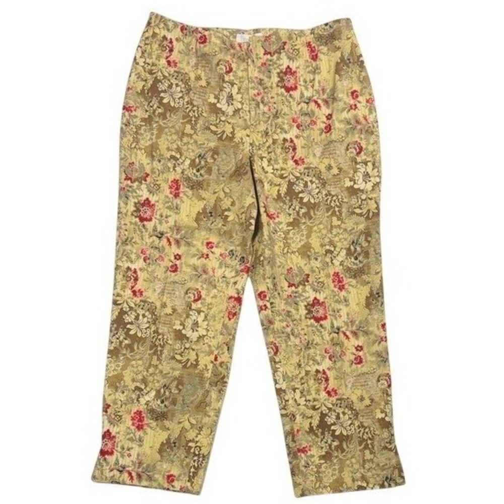Dana Buchman‎ Womens Floral Tapestry Straight Leg Pants Gold Red Size 12 Cotton